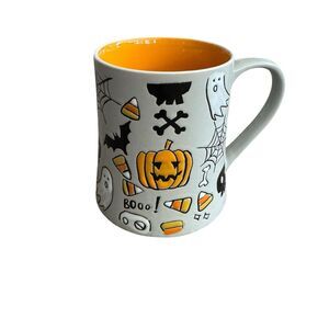 Large Coffee Mug. Halloween Ghost Bats Spider Webs. Gray And Orange Spectrum New